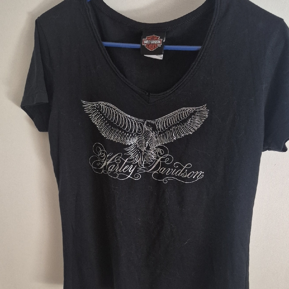 Harley-Davidson Black V‑Neck Tee With Silver Eagle